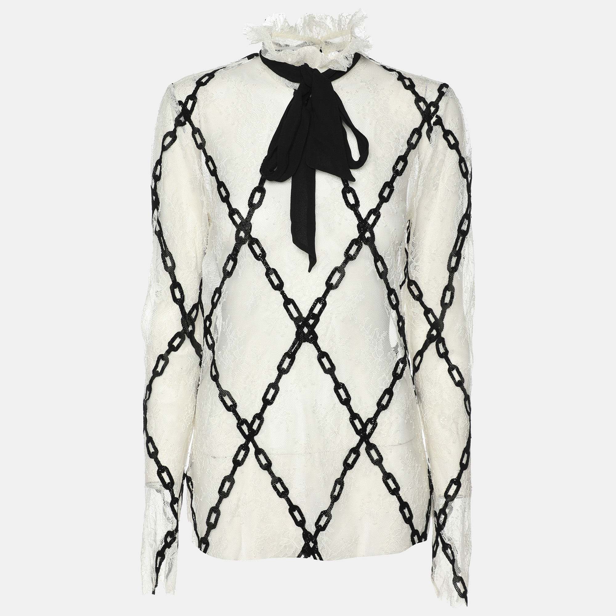 Philosophy Di Lorenzo Serafini White/Black Lace Chain Link Embroidered Tops S
Philosophy Di Lorenzo Serafini White/Black Lace Chain Link Embroidered Tops S