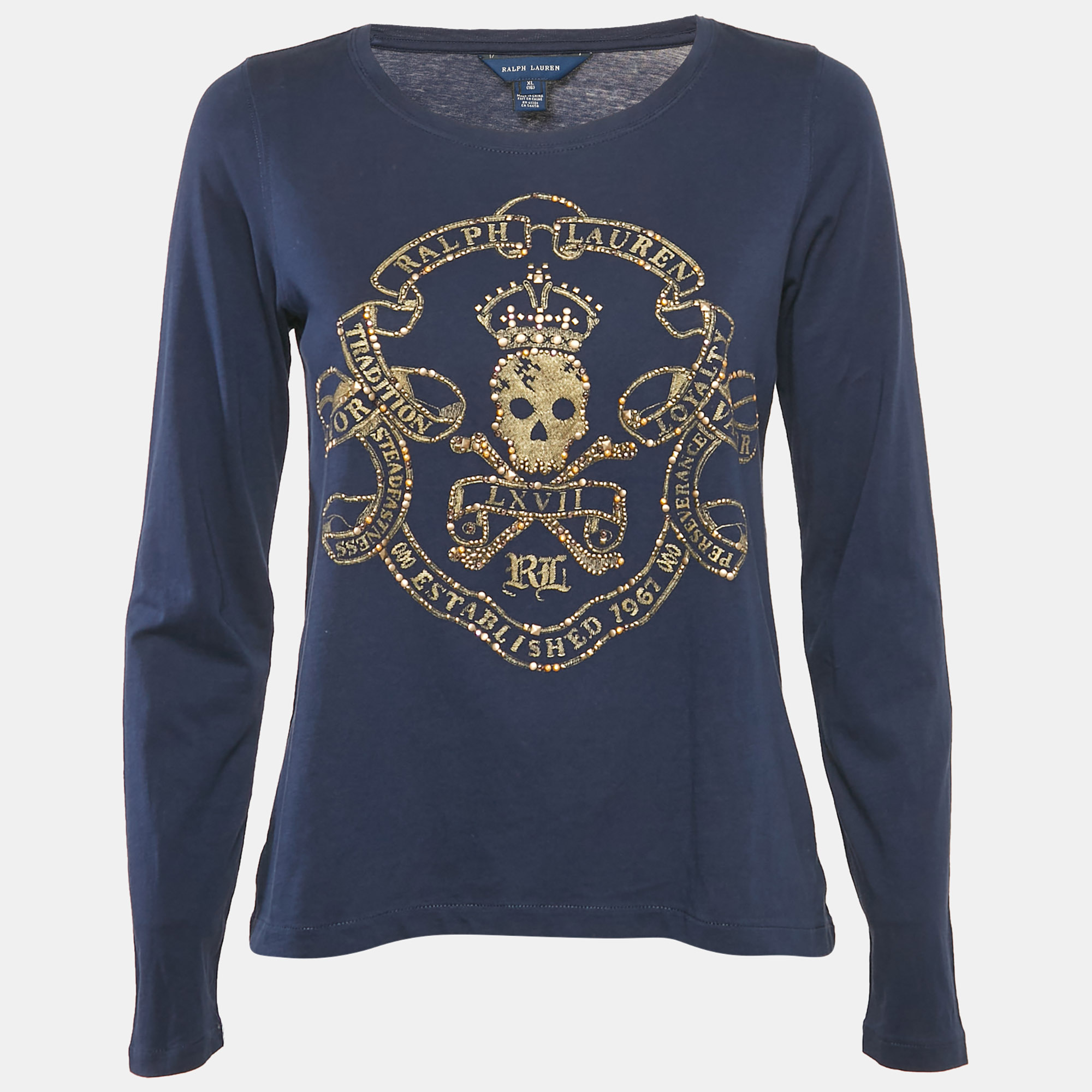 Ralph Lauren Navy Blue Logo Embellished Detail Cotton Knit Long Sleeve t-Shirt XL
Ralph Lauren Navy Blue Logo Embellished Detail Cotton Knit Long Sleeve t-Shirt XL