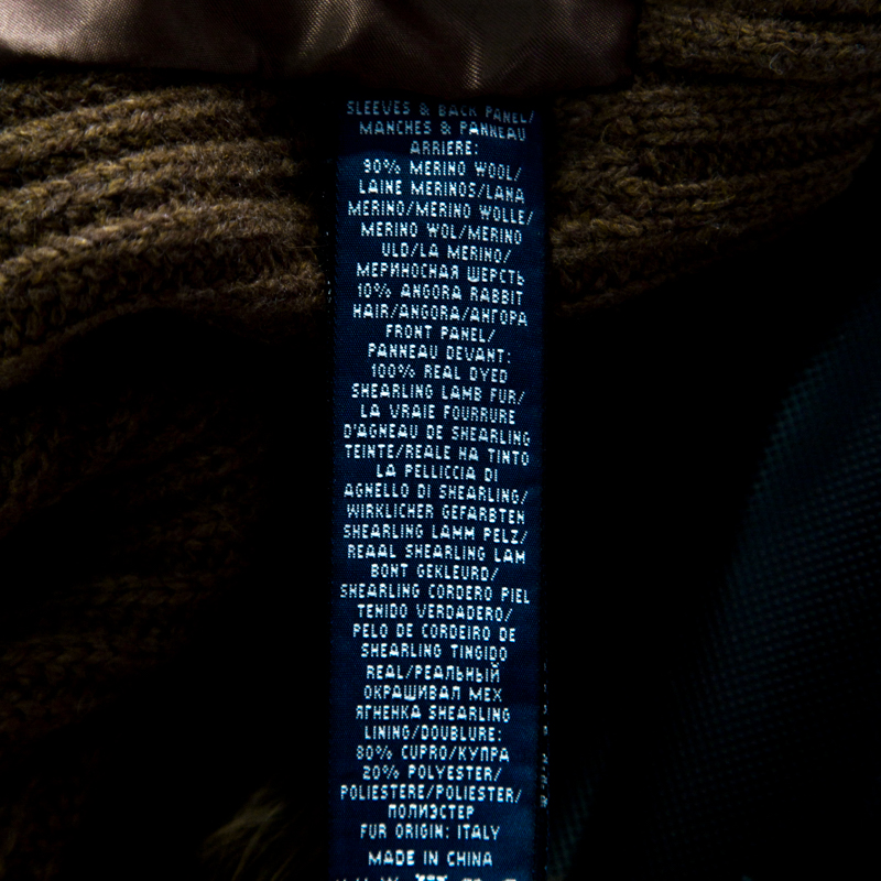 Ralph Lauren Brown Wool And Angora Knit Fur Panel Detail Zip Front Jacket XS