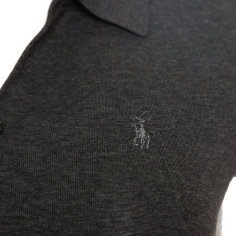 Ralph Lauren Grey Rib Knit Logo Embroidered Fitted Polo Shirt XS