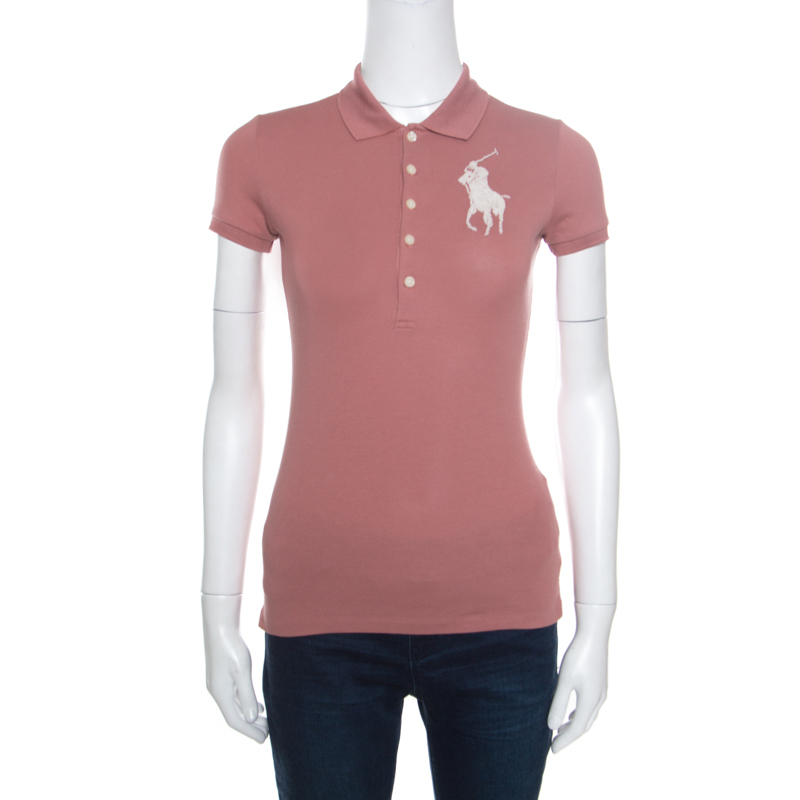 

Ralph Lauren Blush Pink Cotton Beaded Logo Embellished Polo T- Shirt