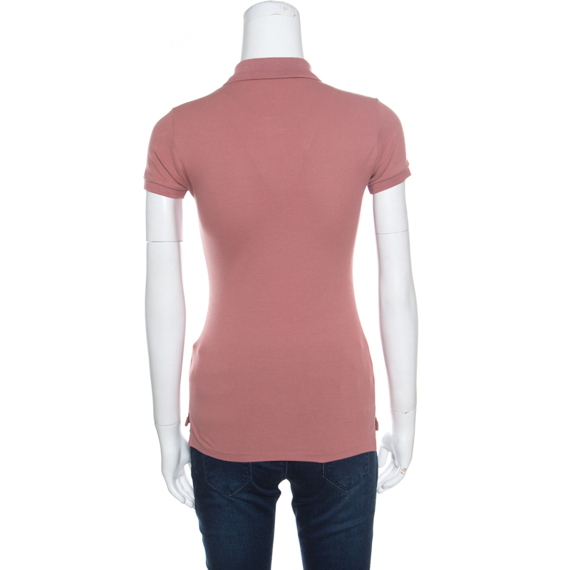 Ralph Lauren Blush Pink Cotton Beaded Logo Embellished Polo T- Shirt XS