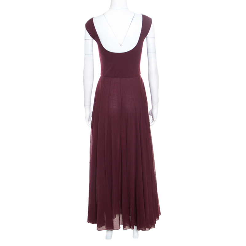 Ralph Lauren Burgundy Cotton Knit Sleeveless Fit And Flare Maxi Dress XS