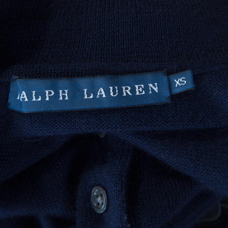 Ralph Lauren Navy Blue Cashmere And Silk Knit Polo Midi Dress XS