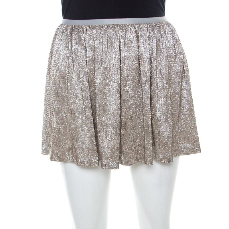 Ralph Lauren Gold Crinkled Crepe Elasticized Waist Mini Skirt M
