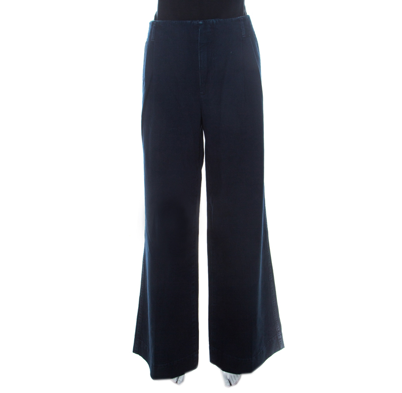 Image of Ralph Lauren Indigo Dark Wash Denim Wide Leg Pleated Trousers L