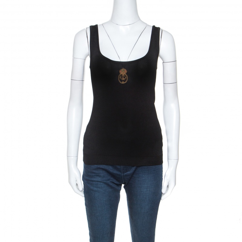 Image of Ralph Lauren Black Stretch Applique Emblem Tank Top S