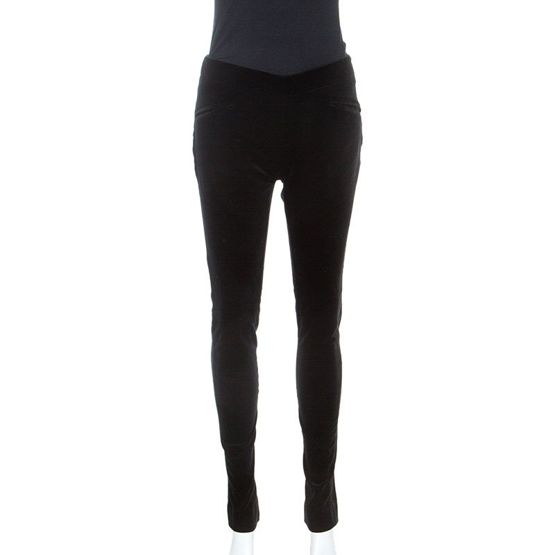 Image of Ralph Lauren Black Stretch Velvet Slim Fit Pants M