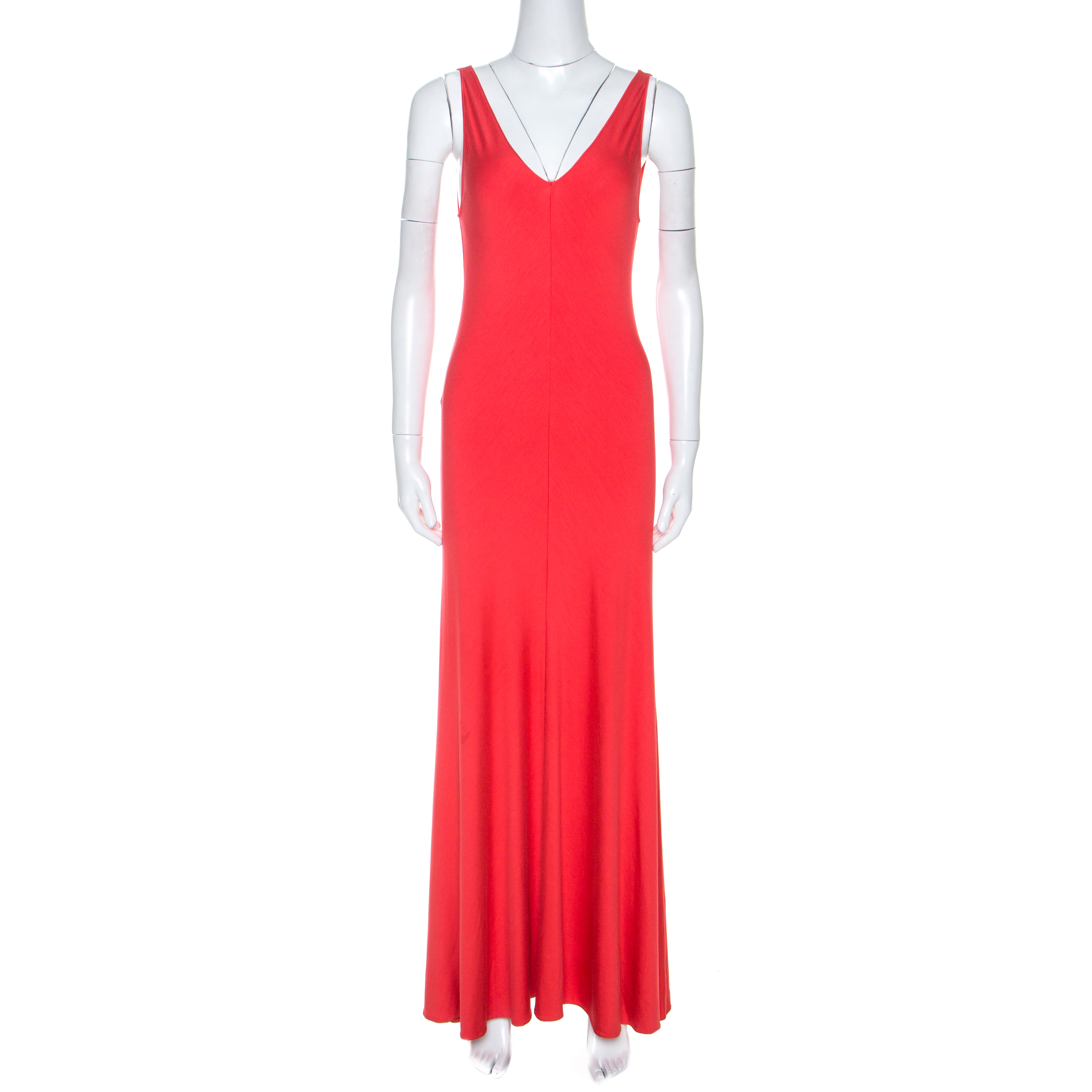 Ralph Lauren Coral Pink Jersey Sleeveless Jenny Maxi Dress M
