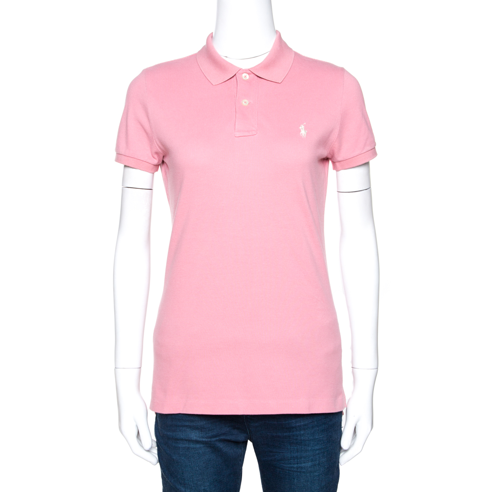 Image of Ralph Lauren Dusty Pink Cotton Pique Skinny Polo T-Shirt M
