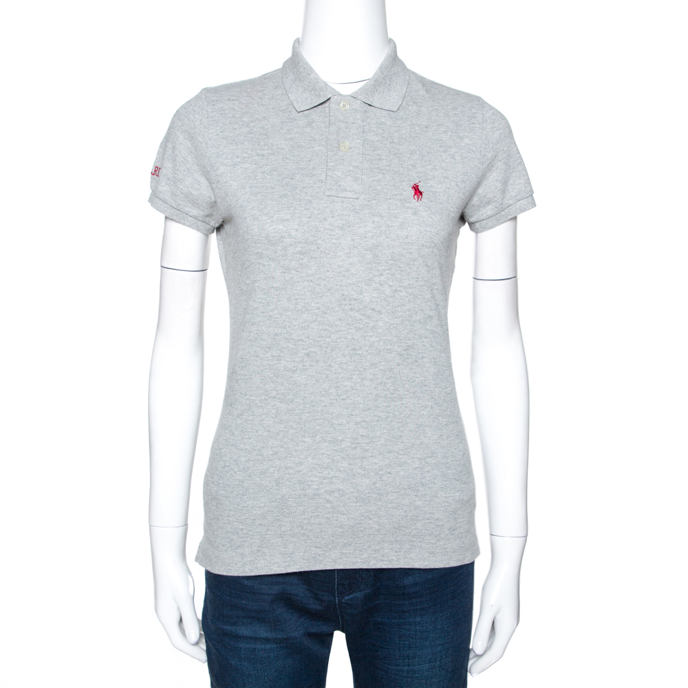 Image of Ralph Lauren Grey Cotton Pique Harvard Skinny Polo T-Shirt S