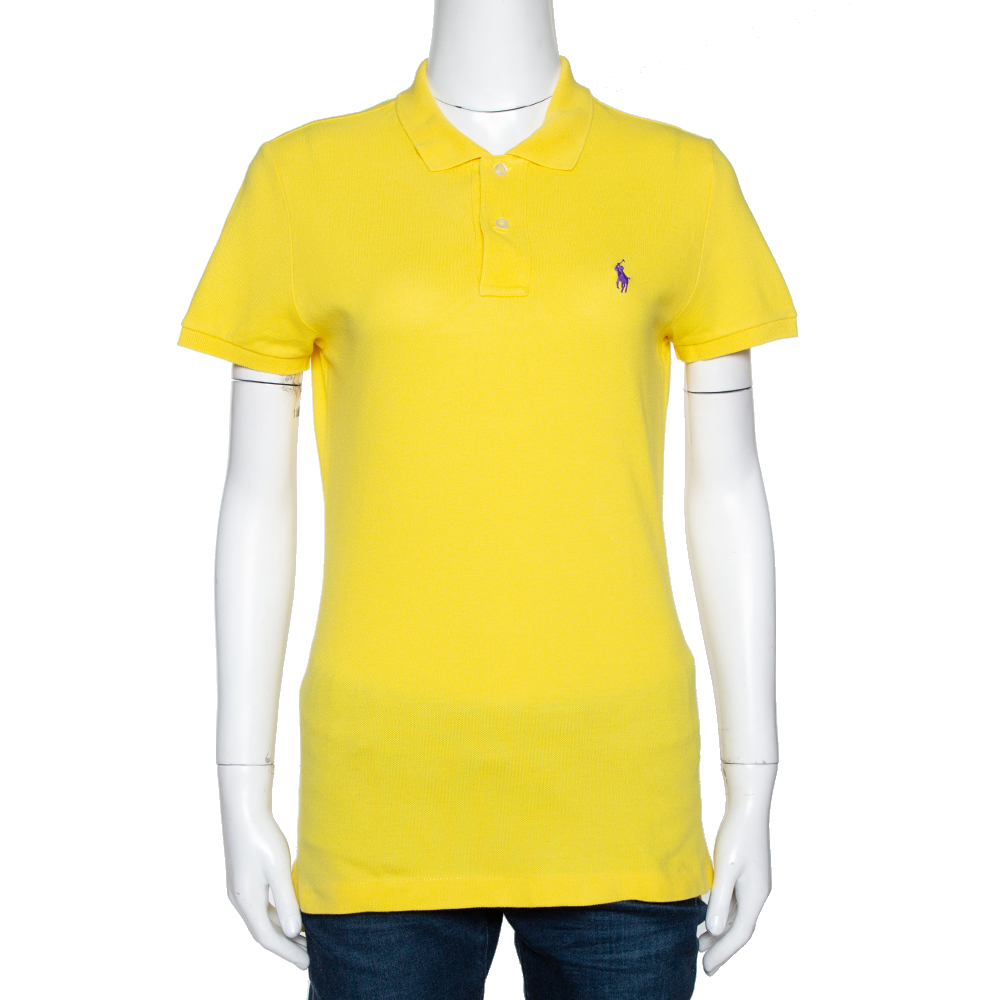 Image of Ralph Lauren Yellow Cotton Pique Skinny Polo T-Shirt M
