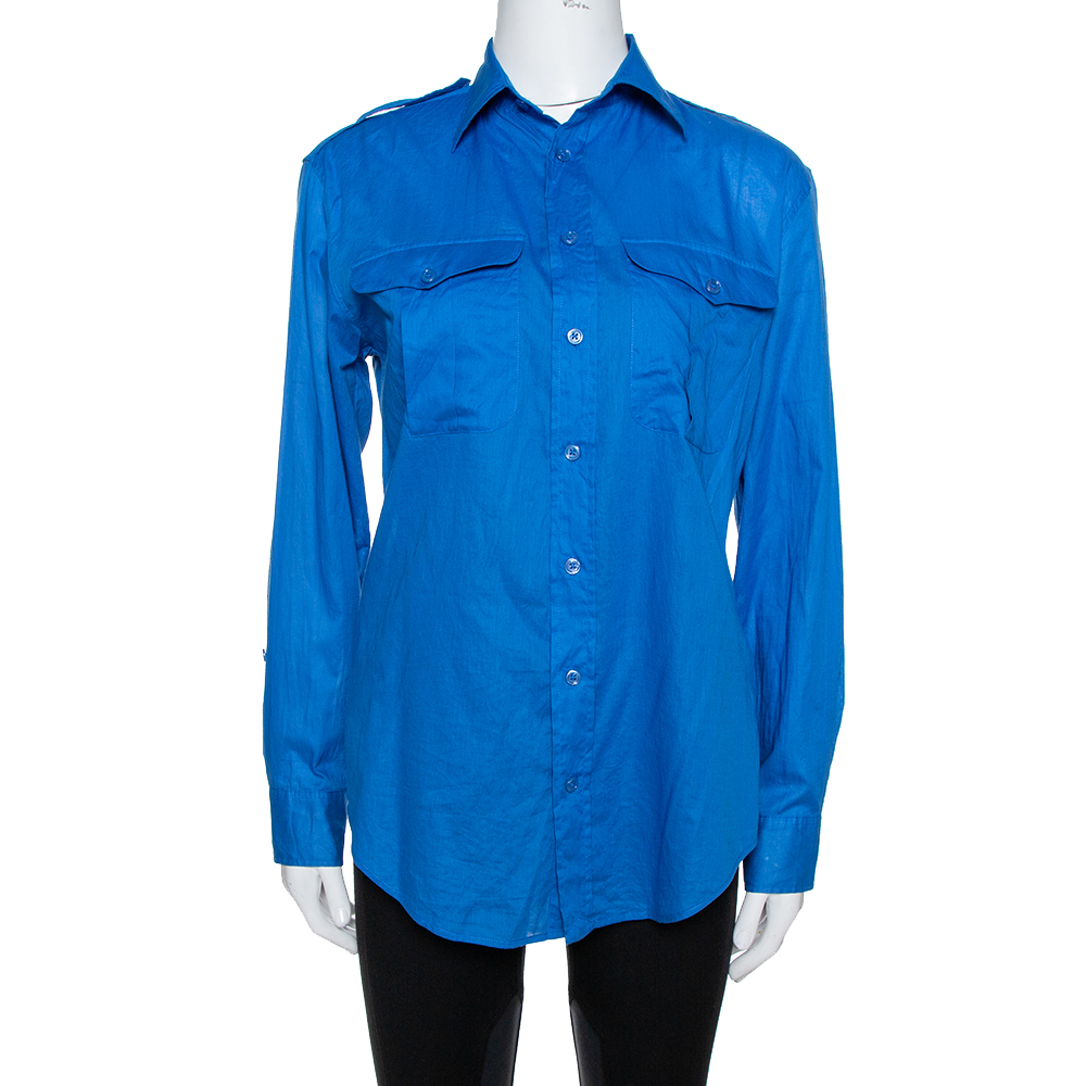 Ralph Lauren Blue Cotton Button Front Shirt M