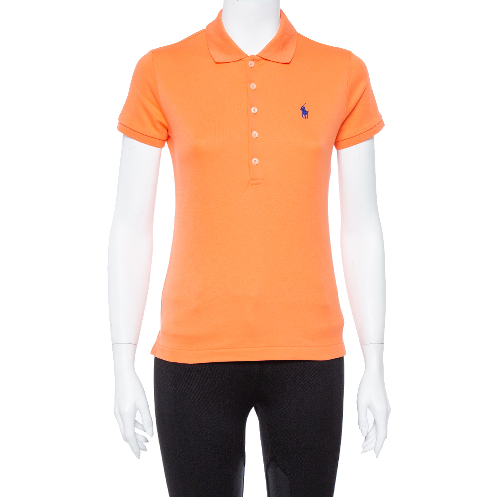 Ralph Lauren Orange Cotton Jersey Polo T-Shirt M