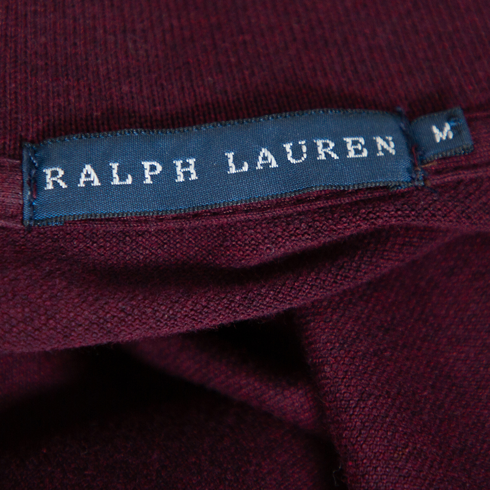Ralph Lauren Burgundy Pique Knit Long Sleeve Polo T Shirt M