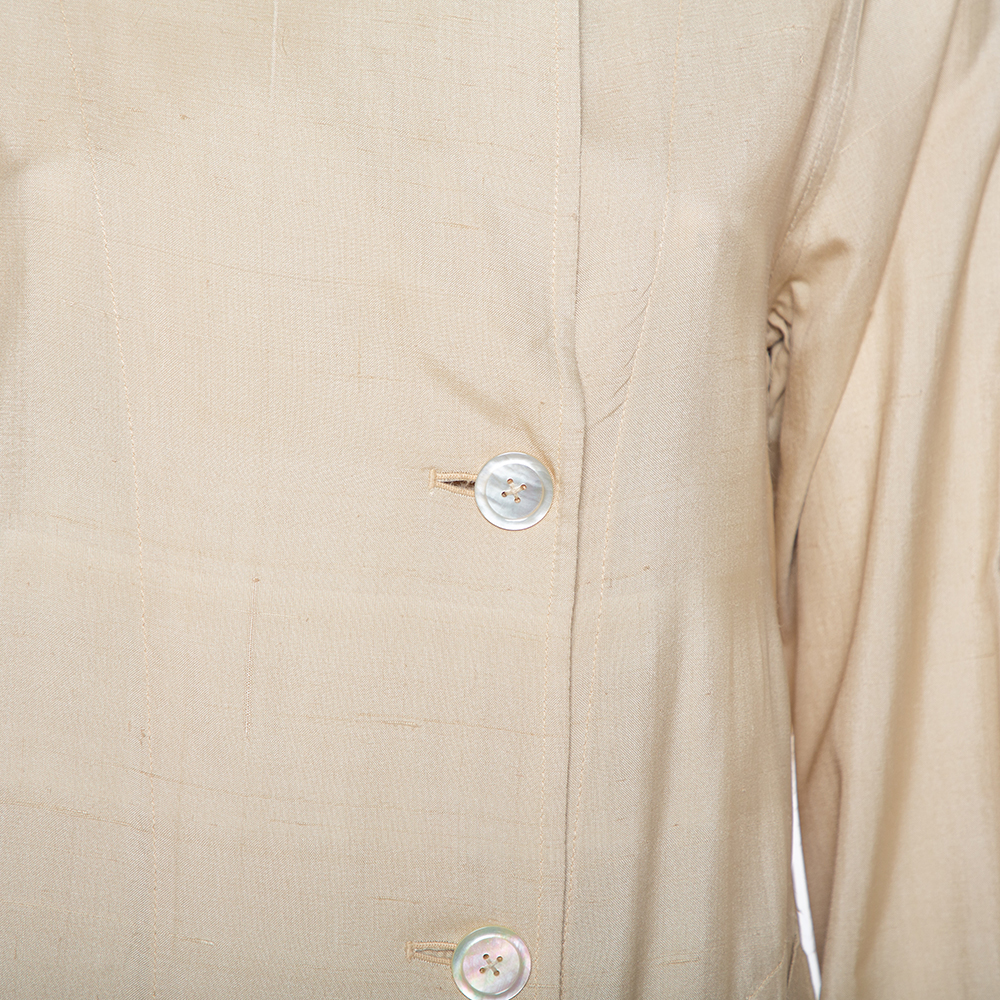 Ralph Lauren Beige Silk Button Front Lightweight Coat S