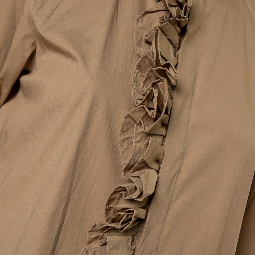 Ralph Lauren Beige Cotton Ruffle Detail Button Front Top L
