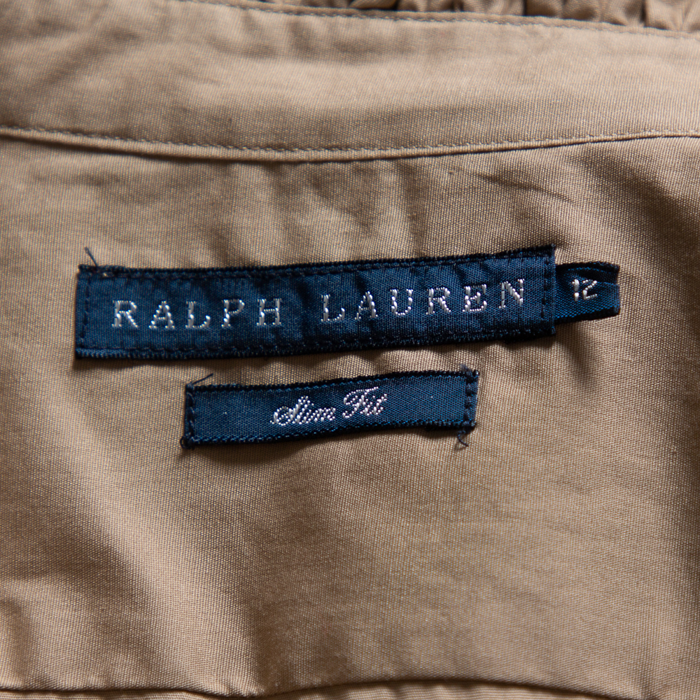 Ralph Lauren Beige Cotton Ruffle Detail Button Front Top L