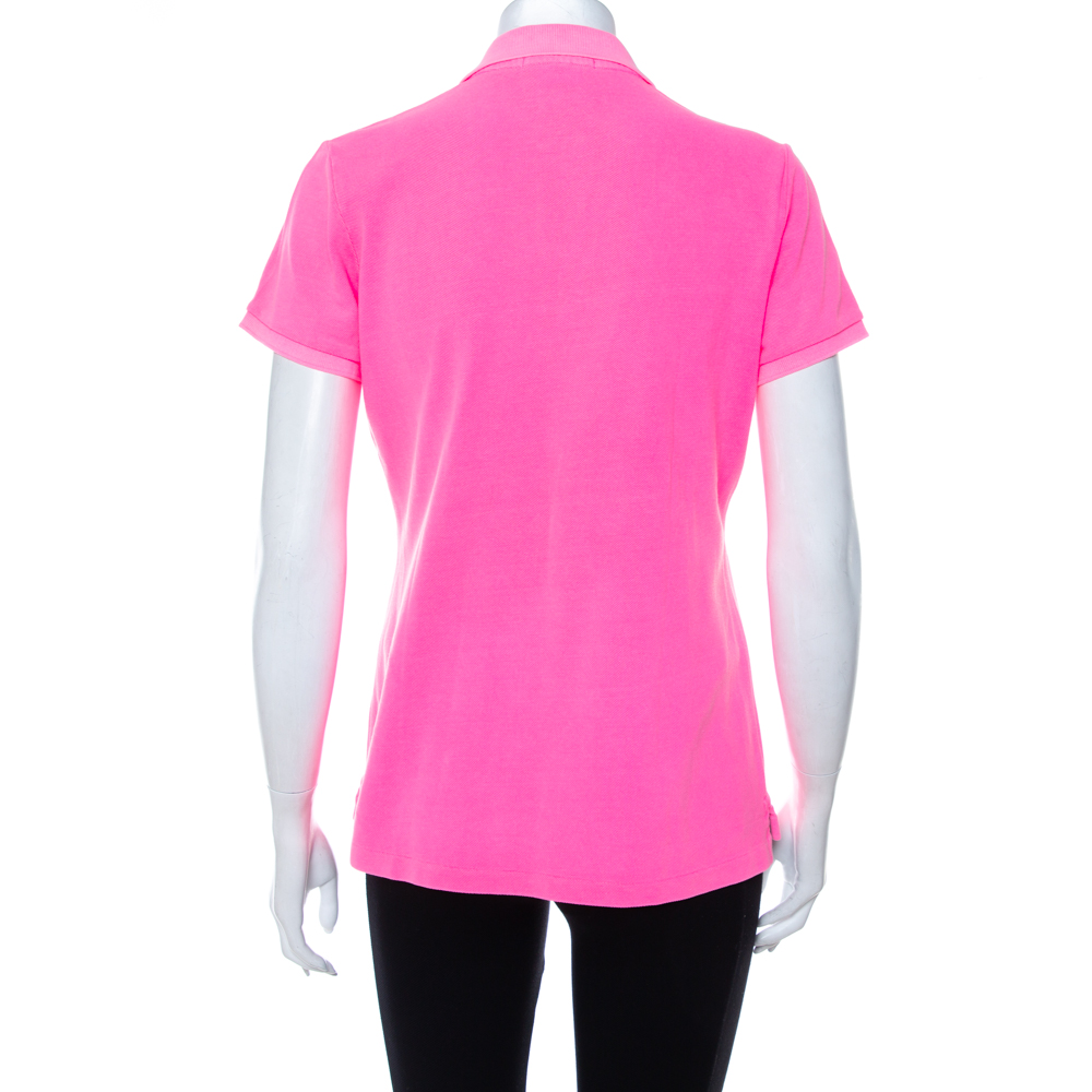 Ralph Lauren Neon Pink Cotton Pique Skinny Polo T-Shirt L