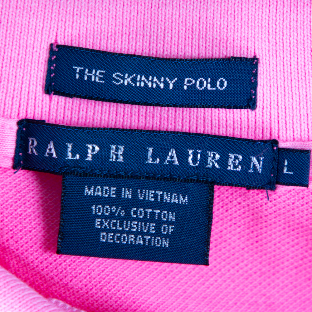 Ralph Lauren Neon Pink Cotton Pique Skinny Polo T-Shirt L