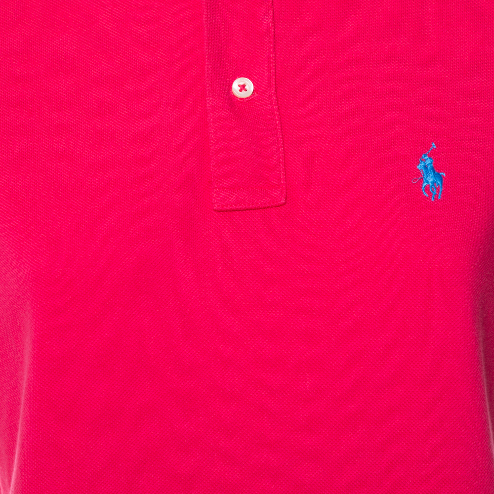 Ralph Lauren Pink Cotton Pique Skinny Polo T-Shirt L