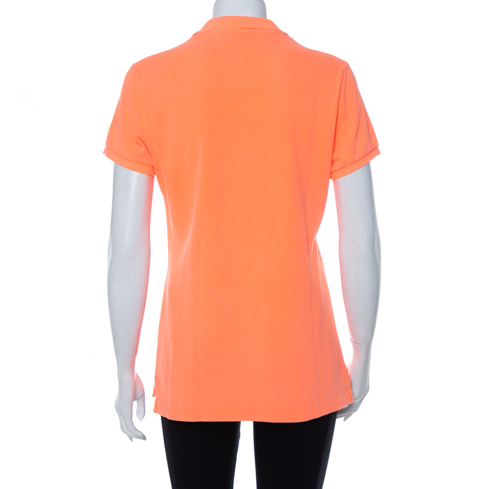 Ralph Lauren Neon Orange Cotton Pique Skinny Polo T-Shirt L