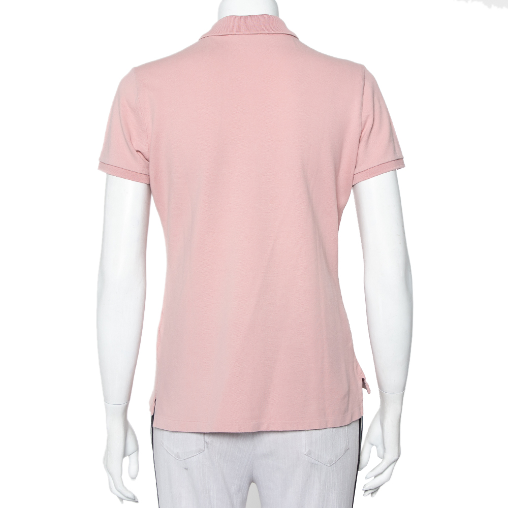 Ralph Lauren Blush Pink Cotton Beaded Logo Embellished Polo T- Shirt L