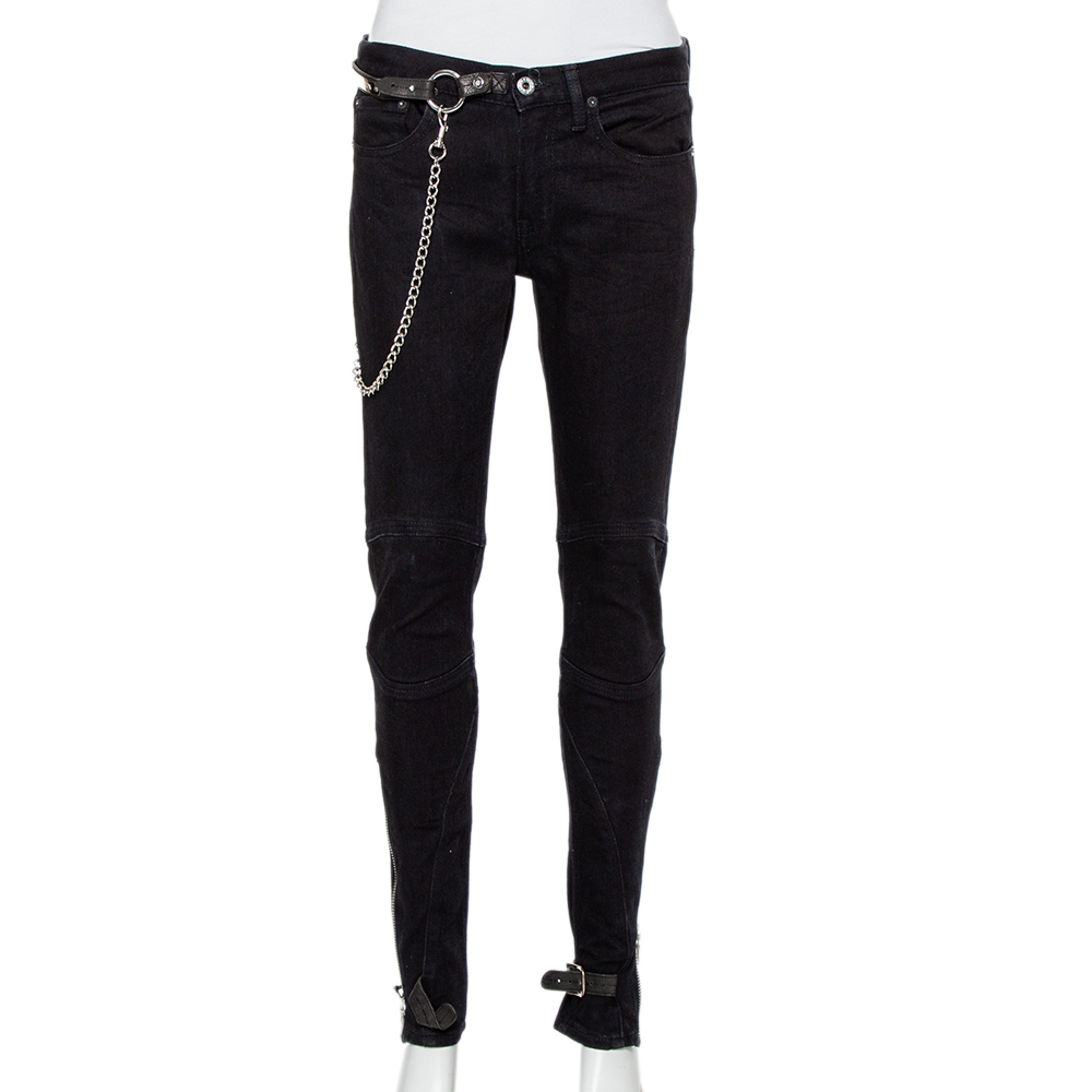 Ralph Lauren Black Denim Zip Trim Waist Chain Detail Jeans M