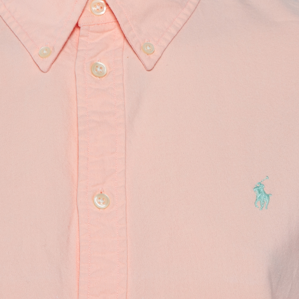 Ralph Lauren Orange Cotton Button Front Custom Fit Shirt L