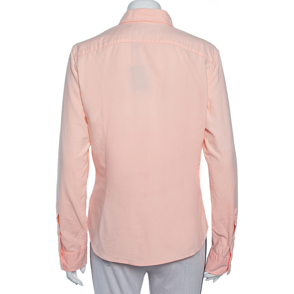 Ralph Lauren Orange Cotton Button Front Custom Fit Shirt L
