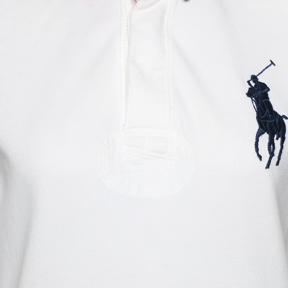 Ralph Lauren White Cotton Pique Contrast Collar Detail Polo T-Shirt L