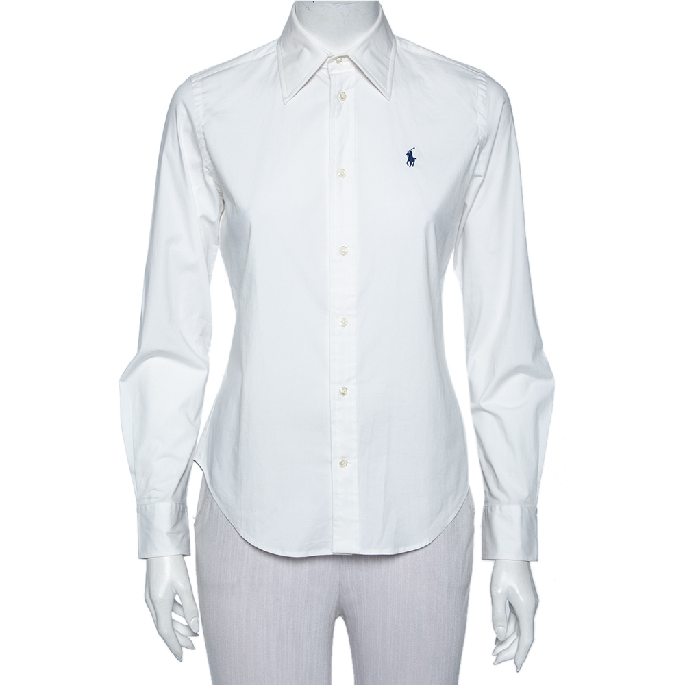 Ralph Lauren White Cotton Button Front Super Slim Fit Shirt S