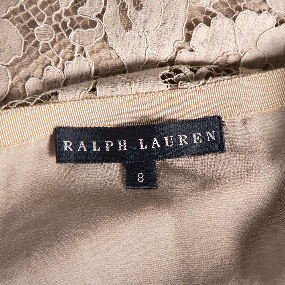 Ralph Lauren Beige Floral Lace Scallop Hem Mini Skirt M
