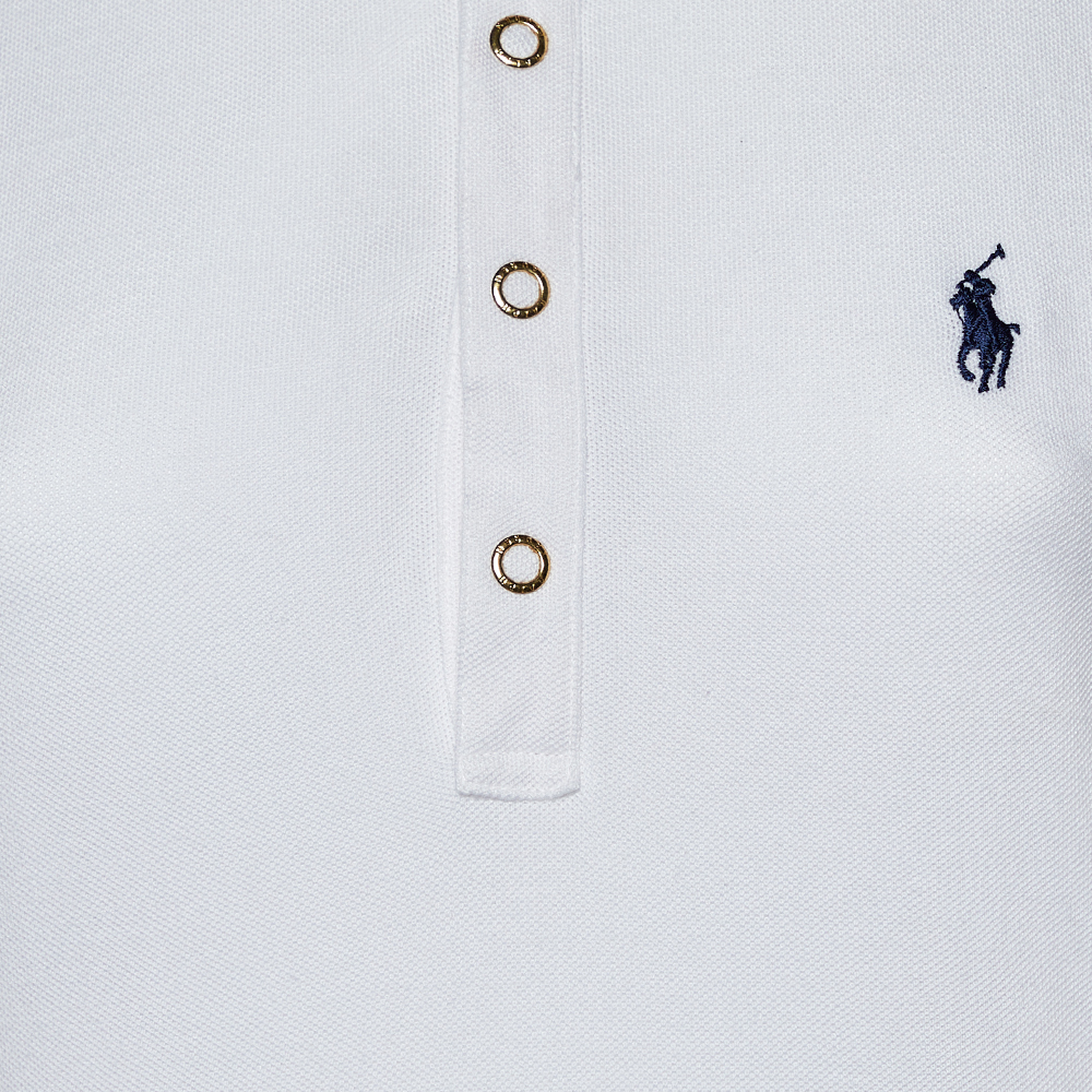 Ralph Lauren White Cotton Pique Sleeveless Polo T-Shirt M
