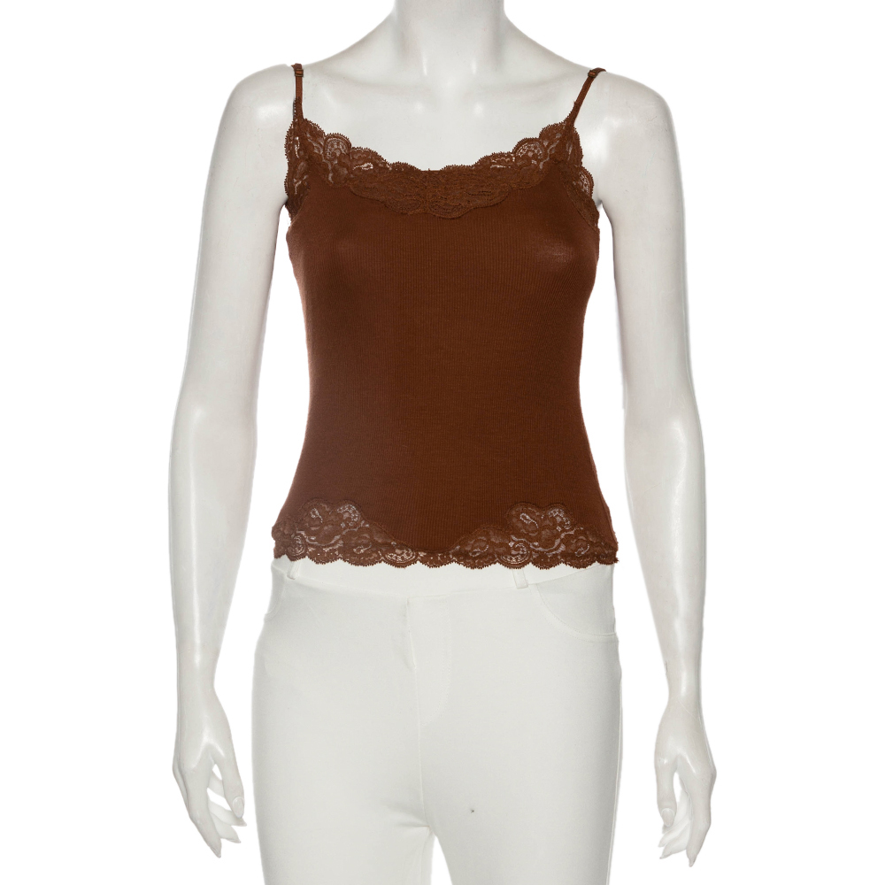 Ralph Lauren Brown Knit Lace Detailed Sleeveless Camisole S