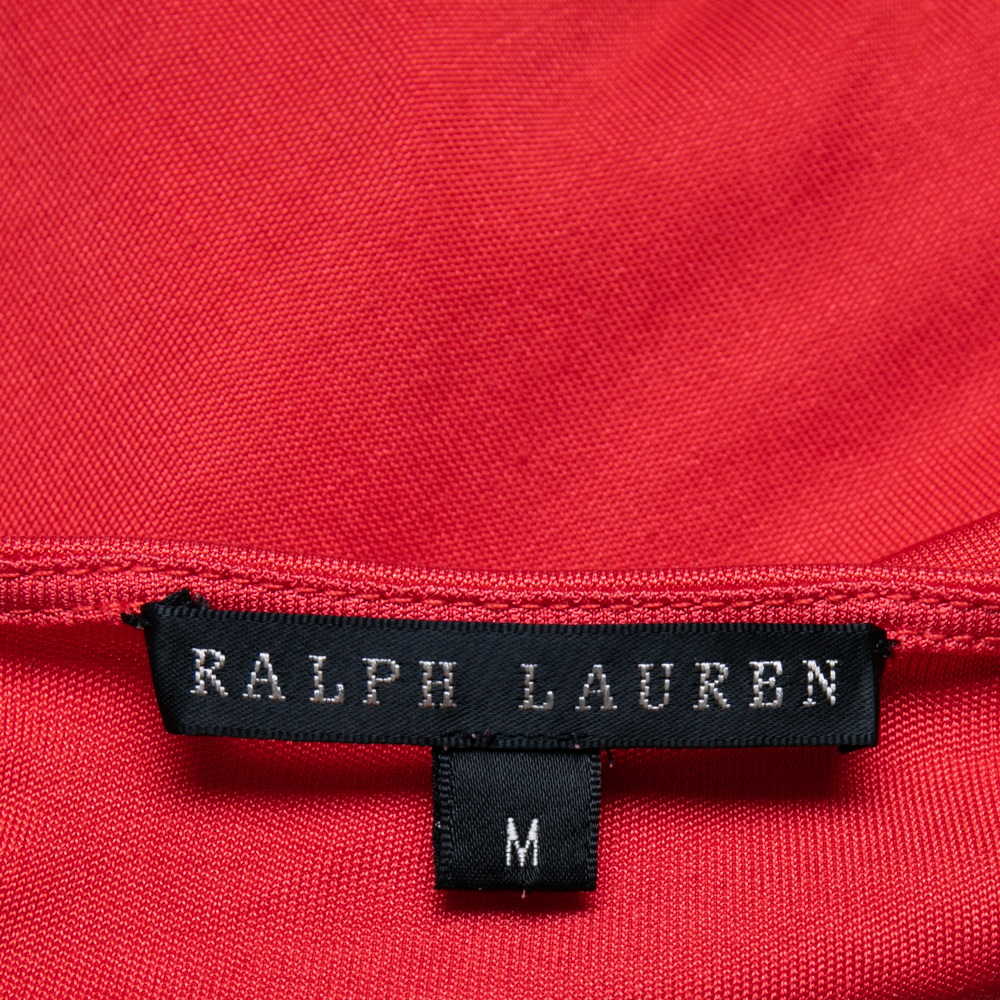 Ralph Lauren Coral Orange Silk Scoop Neck Detail Shift Dress M
