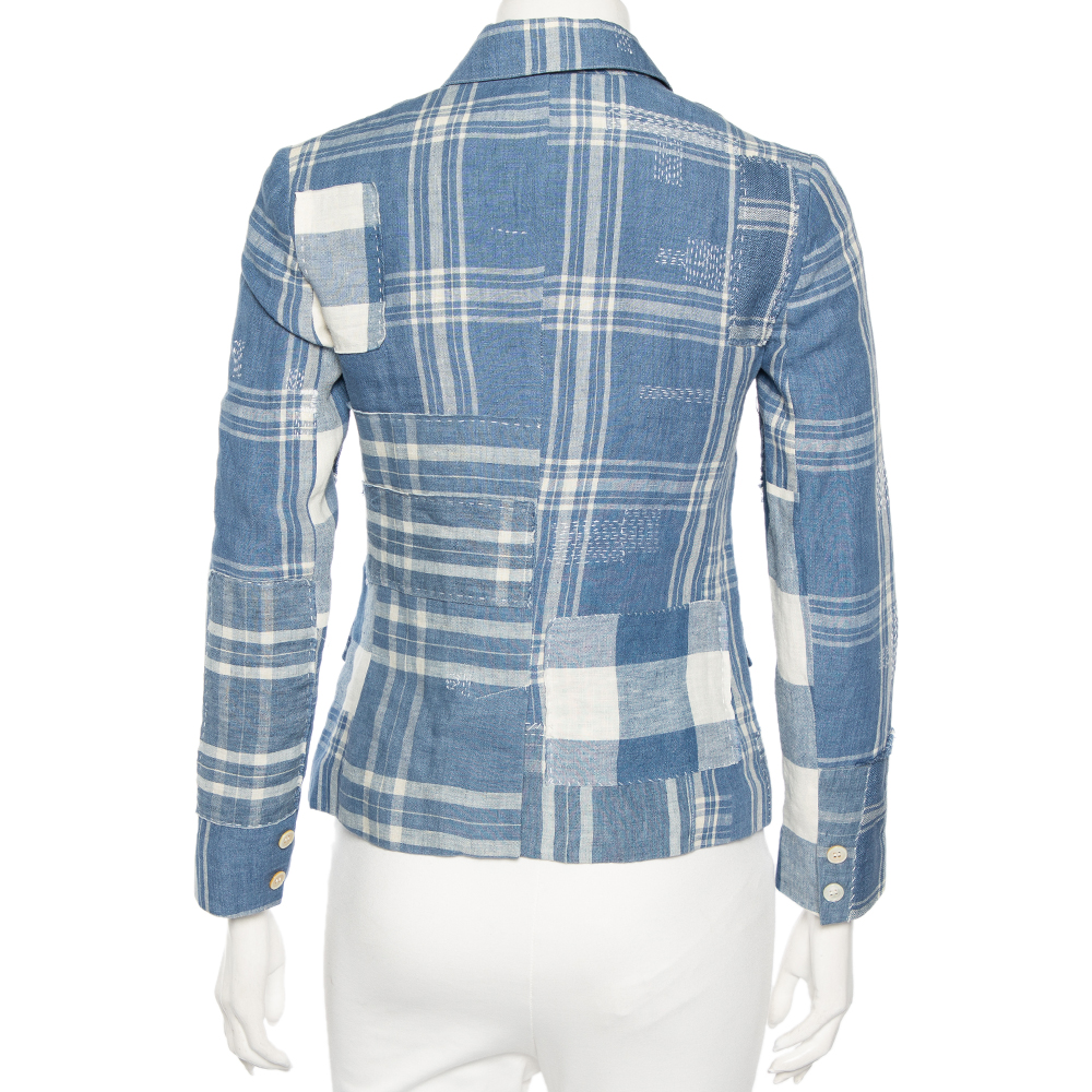 Ralph Lauren Blue Checkered Line Patchwork Detail Blazer S