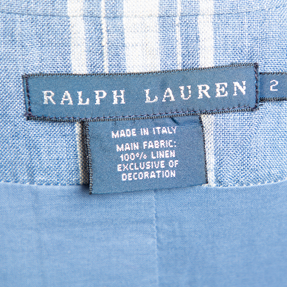 Ralph Lauren Blue Checkered Line Patchwork Detail Blazer S