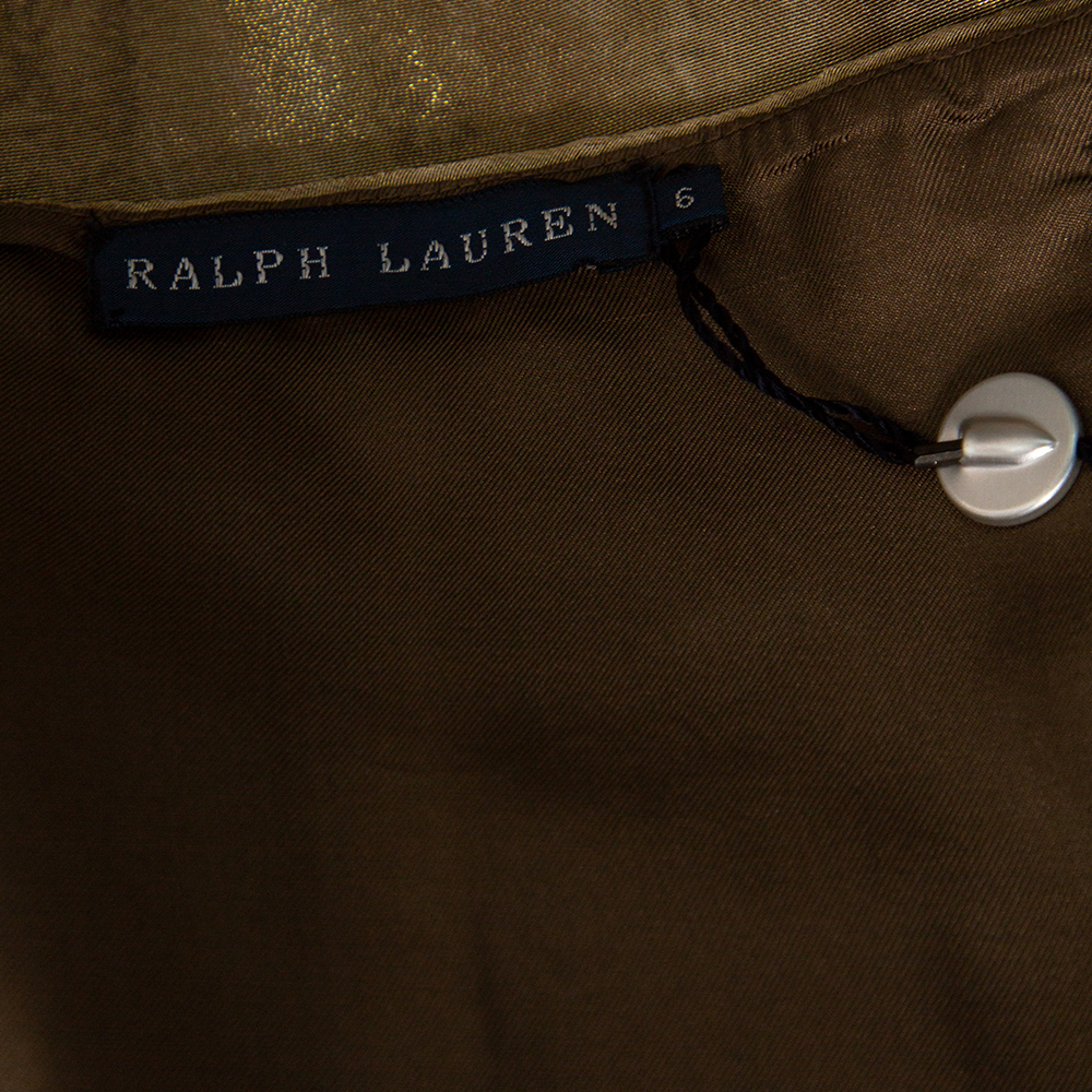 Ralph Lauren Gold  Patterned Mesh & Silk Strapless Top M