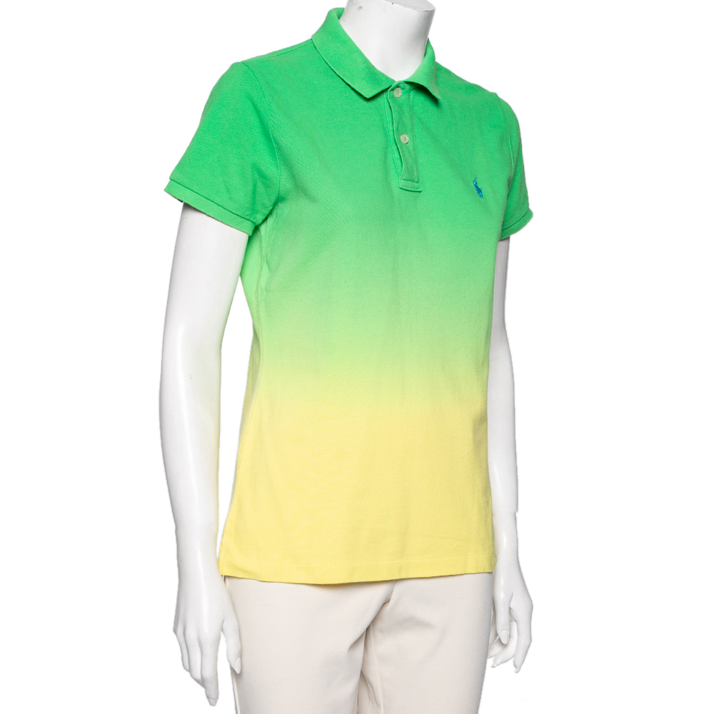 Ralph Lauren Green Ombre Cotton Pique Skinny Fit Polo T-Shirt L