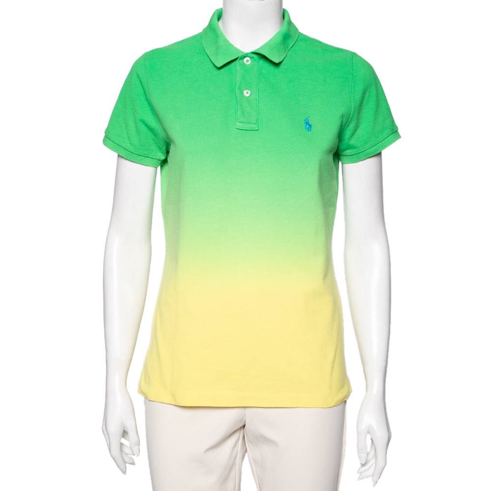 Ralph Lauren Green Ombre Cotton Pique Skinny Fit Polo T-Shirt L