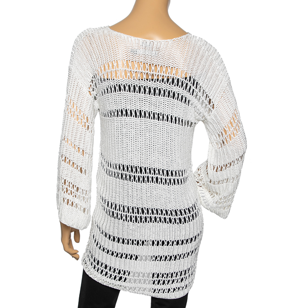 Ralph Lauren White Perforated Knit Long Sleeve Top M