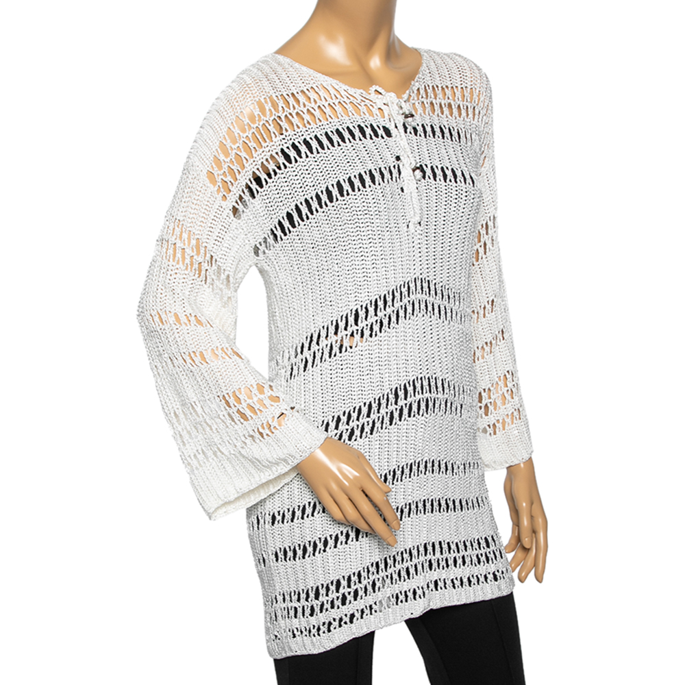 Ralph Lauren White Perforated Knit Long Sleeve Top M