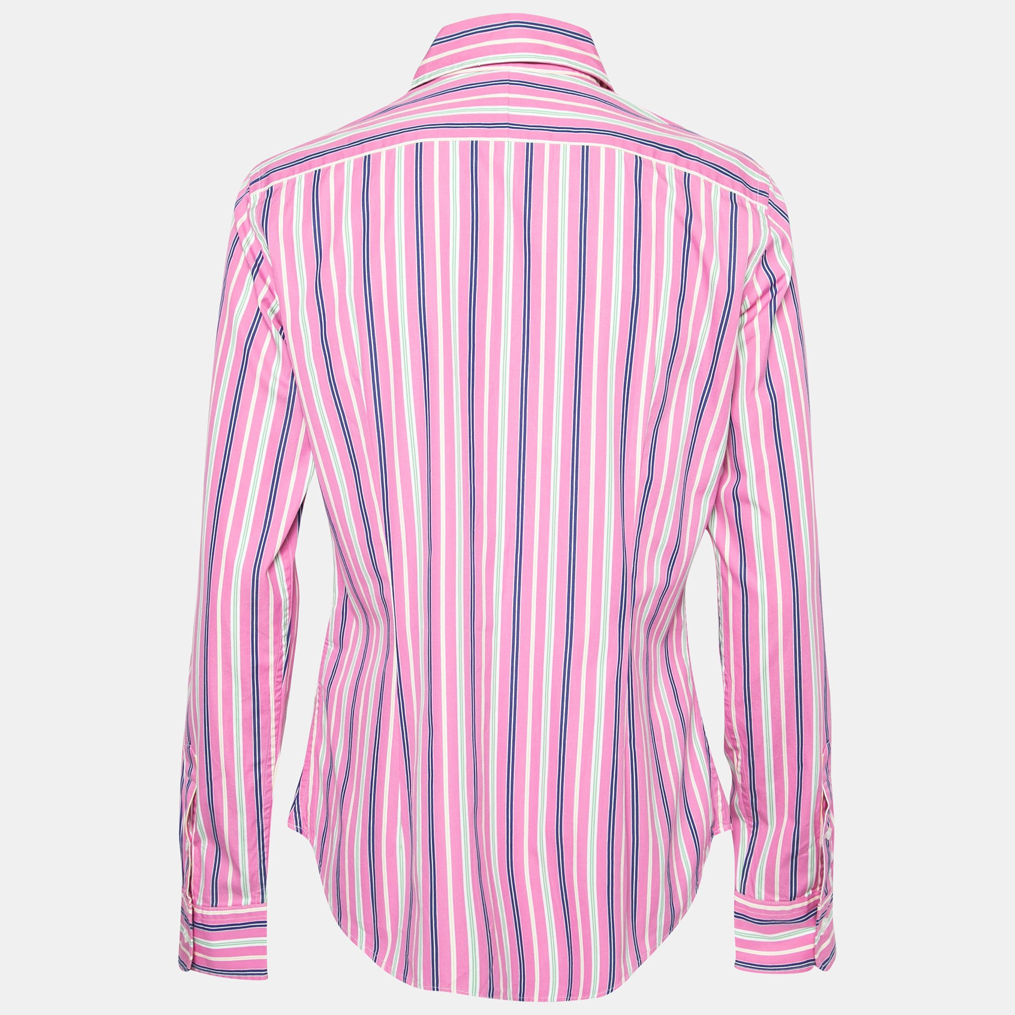 Ralph Lauren Pink Striped Cotton Slim Fit Button Front Shirt L