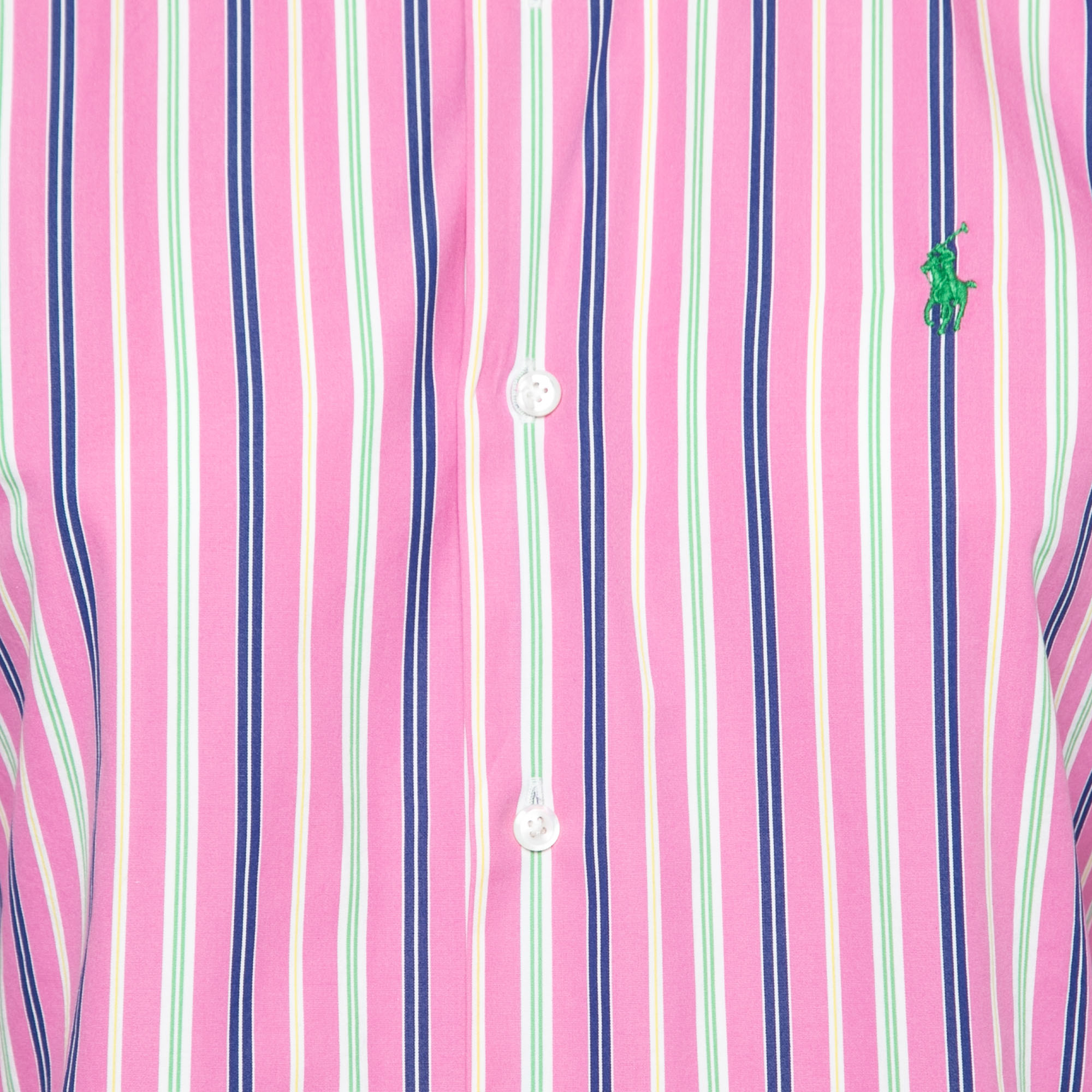 Ralph Lauren Pink Striped Cotton Slim Fit Button Front Shirt L