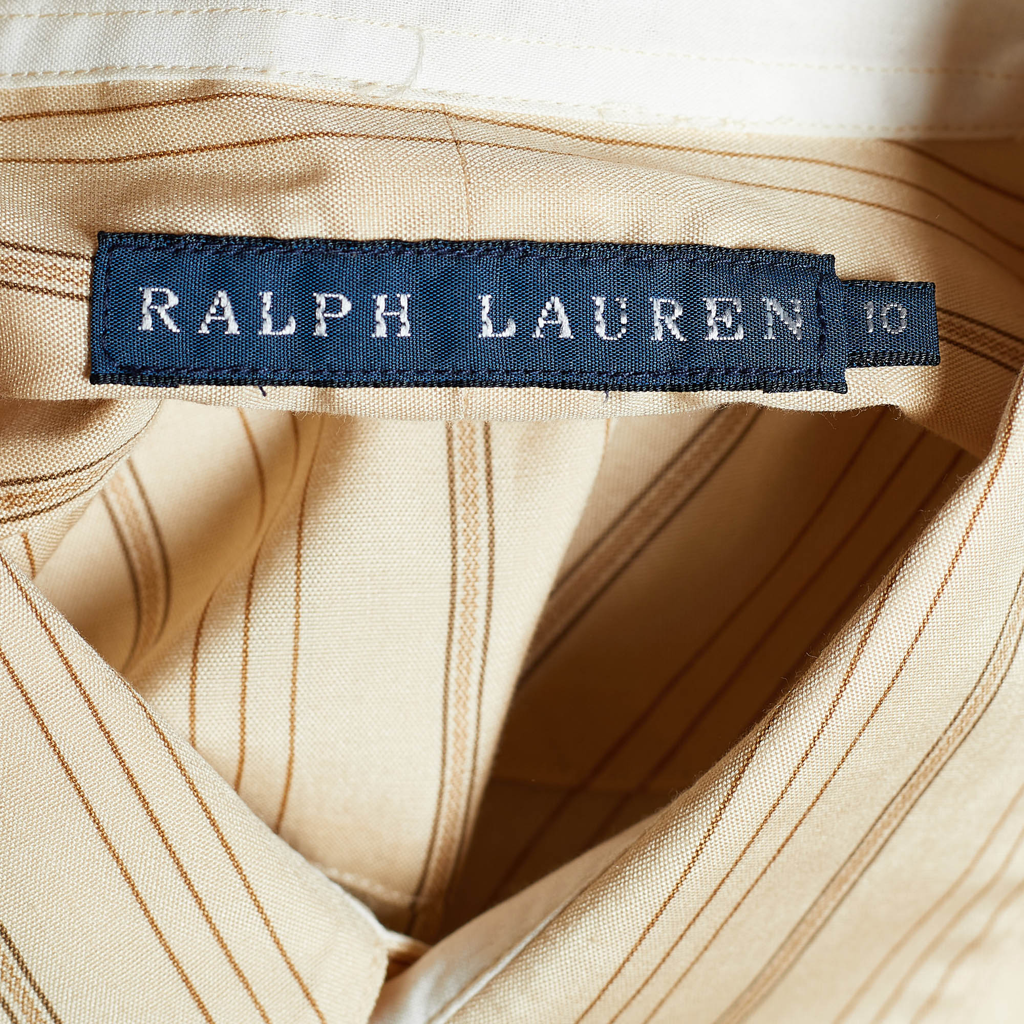 Ralph Lauren Beige Silk & Cotton Striped Dress Shirt L