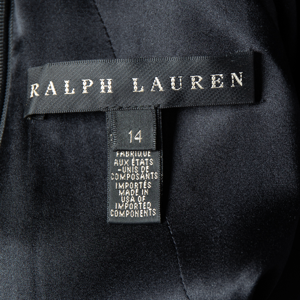 Ralph Lauren Black Crepe Embellished Cap Sleeve Shift Dress XL
