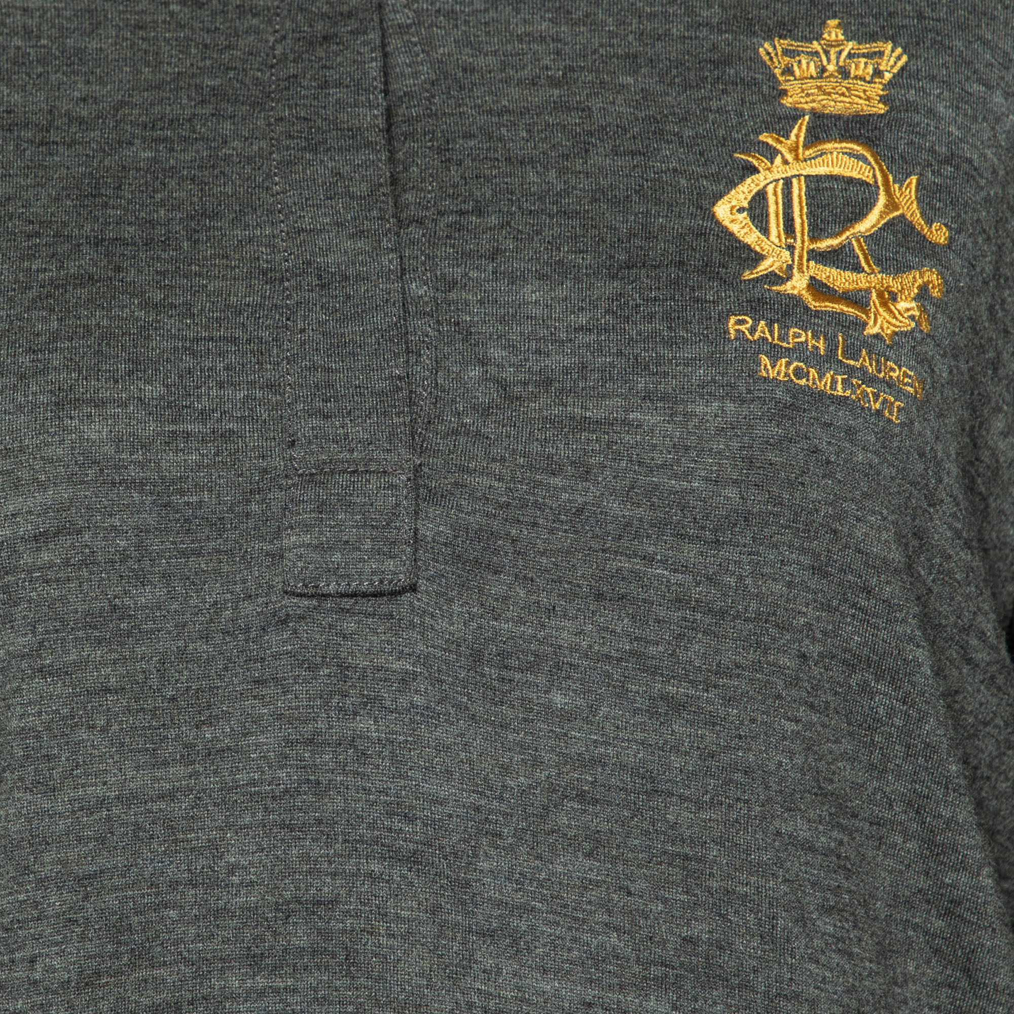 Ralph Lauren Dark Grey Wool & Cashmere Long Sleeve Polo T-Shirt XL