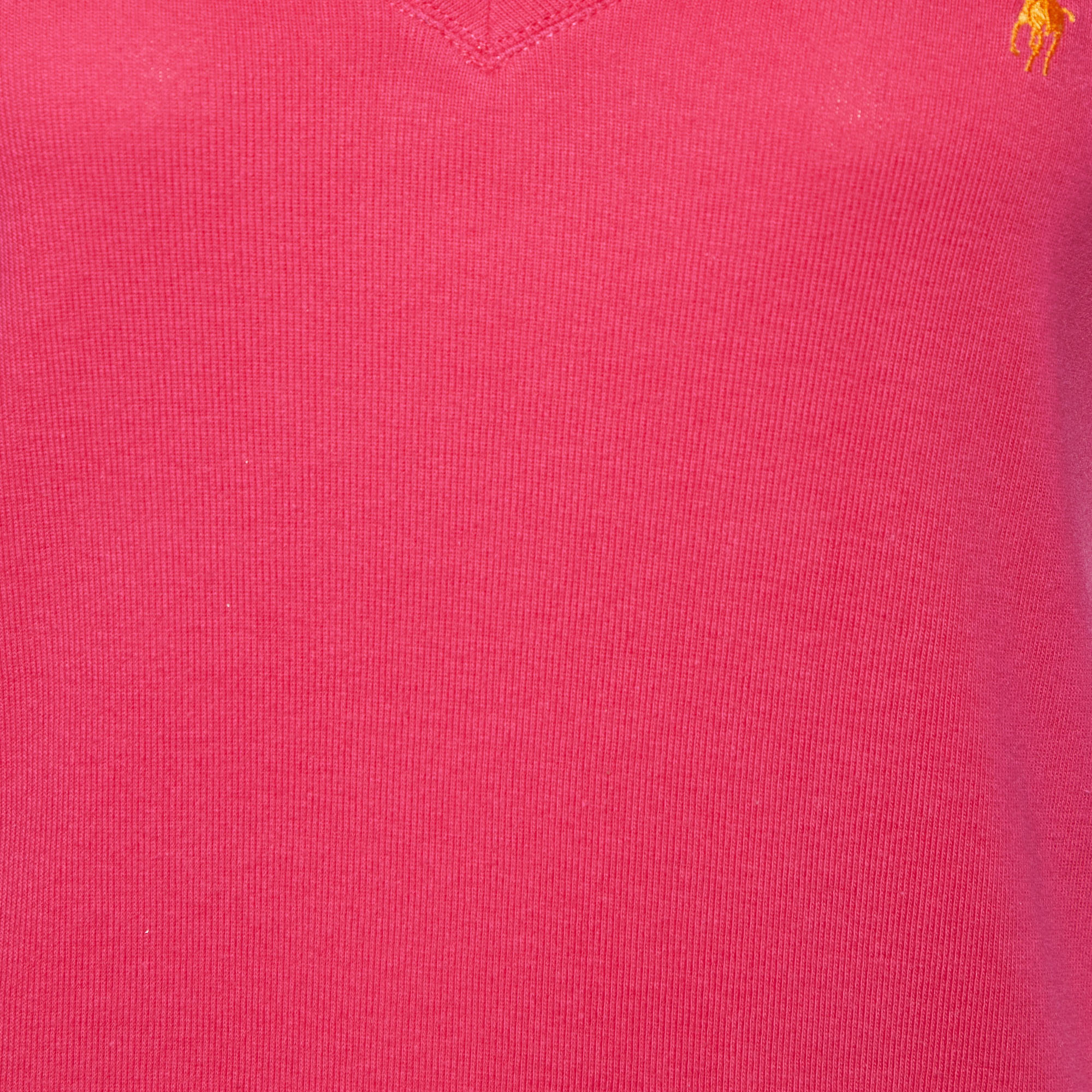 Ralph Lauren Pink Cotton Rib Knit V-Neck T-Shirt L