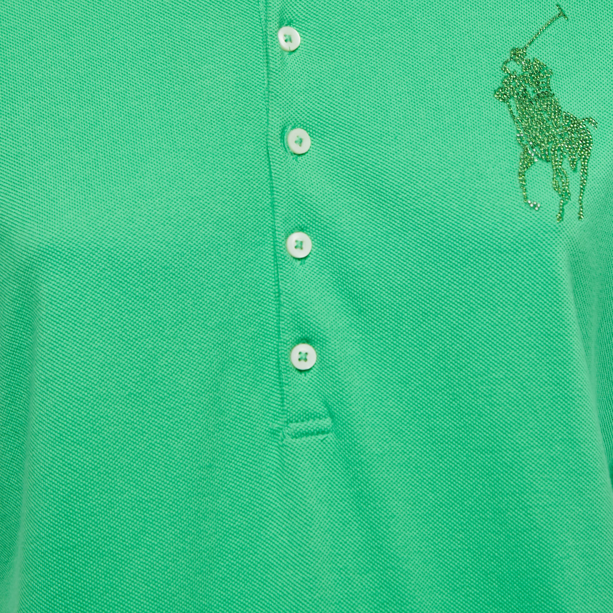 Ralph Lauren Green Cotton Crystal Logo Embellished Polo T-Shirt XL